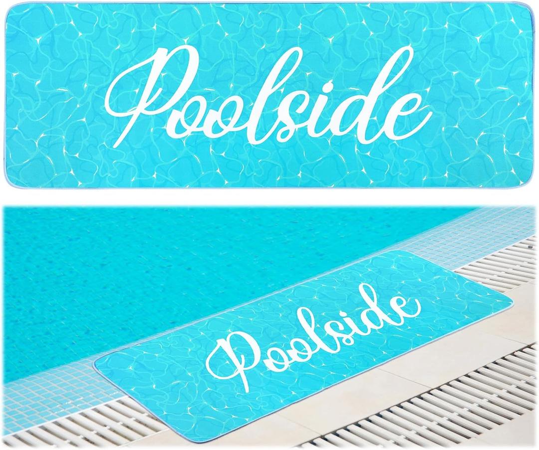 Jenaai 24" X 67" Poolside Mat Outdoor Rug, Non Slip Waterproof Rubber Mat for Deck, Edge of Pool, Patio, Beach, Summer Outside Swimming Decorative (Crystal Splash)