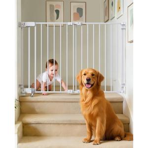 29.7"-45" Baby Gate for Stairs, Metal Pet Dog Gate for Doorways Indoor, 2 Installation Positions, Hardware Mount, 29.1”H Walk Through Safety Child Gate for Kids Toddler, White