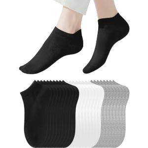 14 Pairs Thin Womens Ankle Socks, Running Low Cut Short Athletic Pack of Socks for Men (5-9, 5 Black+5 White+4 Grey)