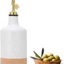 HOMCDALY Ceramic Olive Oil Dispenser Bottle, 16oz Oil Dispenser Bottle for Kitchen, Oil Container, Kitchen Dispenser for Oil Vinegar Syrups(White&Brown