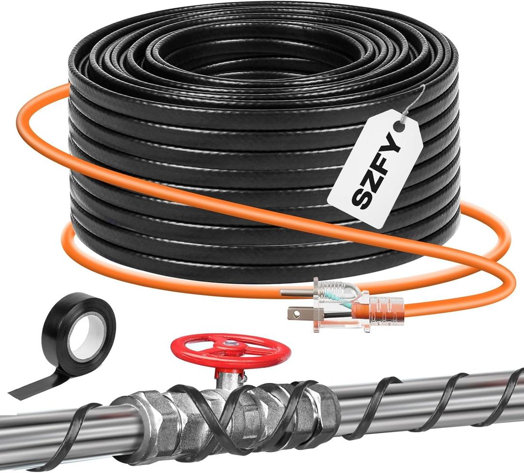Heat Tape for Water Pipes, -40°F Deicing Cable, Pipe Heat Cables for Roof, Gutter，Farm，Freeze Protetion Heating Wires, Heated Water Hose, Plumbing Fixtures, 120V 5W/ FT (50FT)