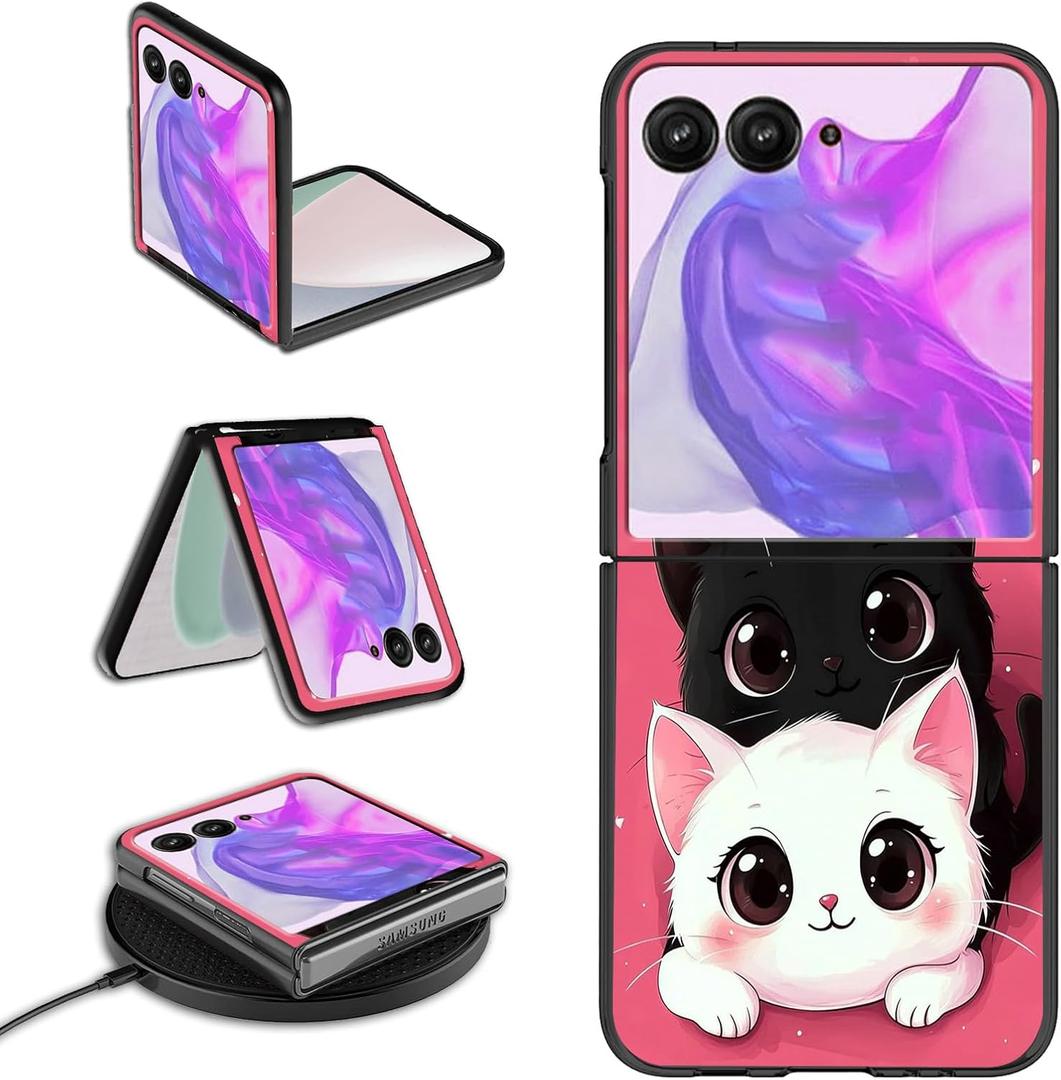 for Motorola Moto Razr 2025/2024 Phone Case for Women Men Slim Hard PC Thin Lightweight Wireless Charging Shookproof Protection Flip Cover for for Moto Razr 60/50,Hello Cat