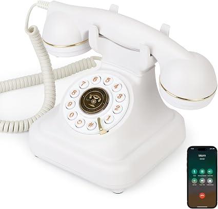 Sangyn Bluetooth Retro Desk Phone with Handset & Speakerphone, Classic Bluetooth Landline Telephone, Bluetooth Home Phone with USB Rechargeable Power, Hands-Free Calling & Music Playback, White