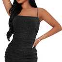 Floerns Women's Glitter Sleeveless Ruched Party Clubwear Bodycon Mini Dress (Medium, Black)