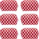 PAZIMIIK Checkered Makeup Bag for Purse Portable Zipper Make Up Pouch Small Cosmetic Case for Travel Accessories (6PCS Red)