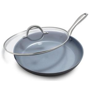 GreenPan Lima Hard Anodized 12" Frying Pan Skillet with Lid, Ceramic Nonstick, PFAS-Free Nontoxic Pots and Pans, Oven & Broiler Safe, Stainless Steel Handle, Cookware for Eggs & Omelet, Gray