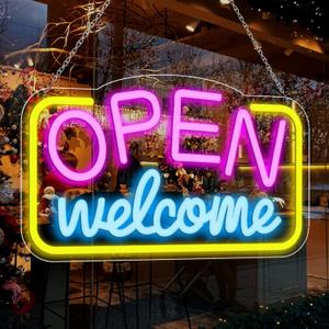 Open Signs for Business, 16"X 9" Bright LED Neon Open Sign Powered by USB with ON/OFF Switch, Adjustable Brightness Open Sign for Bars, Hotel, Stores, Coffee, Window, Wall, Party (Pink&Blue&Yellow)