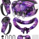 Silicone Cover Set Compatible with Meta/Oculus Quest 3 Accessories, Controller Grips, VR Shell Cover, Facial Interface Cover, Protective Lens Cover, Tempered Glass Lens Caps, Not Fit Quest 3S (Aurora Purple)