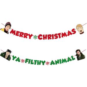 Home Alone Merch Decorations, Merry Christmas Ya Filthy Animal Party Banner, Funny Holiday Party Decor Supplies, Ugly Christmas Sweater Party Decor Supplies, Home Alone Gifts Wall Decoration