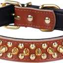 Serijoars Adjustable Genuine Leather Spiked Studded Dog Collars for Small Medium Large Pets/Pit Bull/Bulldog/Pugs/Husky (M, Brown)