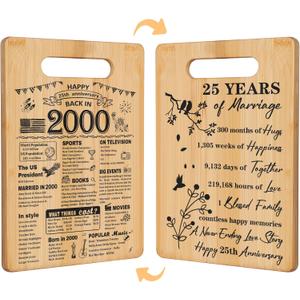 25th Wedding Anniversary for Women Men,Back In 2000&25 Years of Marriage Double sided Cutting Board Gift for Her Him,best 25 years anniversary Decorations for couple