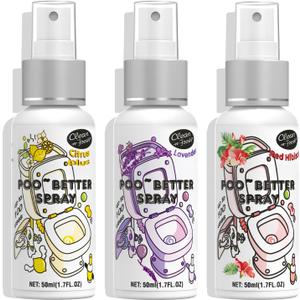 Clean-n-Fresh Toilet Spray, Variety Pack of 3 - Citrus/Lavender/Hibiscus, Bathroom & Toilet Odor Elimination, Travel Size 1.7 Fl Oz Each, Total 5.1 Fl Oz
