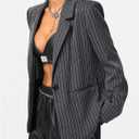 Floerns Women's Striped Long Sleeve Casual Blazers Lapel Neck Button Suit Jacket