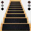 Stair Treads for Wooden Steps 15pcs - 8x30in Carpet Stairs Runner Indoor Non-Slip Stair Mats for Kids Elders and Pets (Foliage Black)