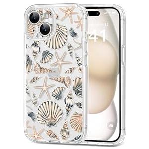 Dibrell for iPhone 15 Plus Case, [Full Camera Protection] [Not Yellowing] [Military-Grade Drop Protection] Cute Clear Slim Shockproof Protective Phone Cover for Women Girls 6.7", Star Shell/ Brown