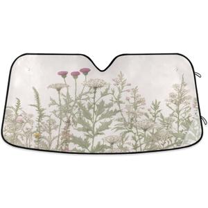 Vintage Colorful Herbs Wild Flowers Floral Car Windshield Sunshade Foldable Front Window Sun Visor Protector for Car,SUV,Truck - Keep Vehicle Cool,55 x 27.6 Inch
