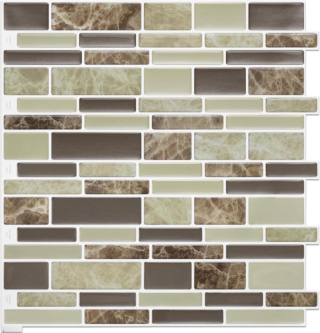Vamos Tile 10 Sheets Peel and Stick Kitchen - 12" x 12" Premium Tile Backsplash 3D Wall Tiles (Brown)