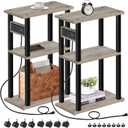 TUTOTAK Small Narrow Side Table with Charging Station, Set of 2 Skinny End Table for Small Spaces, Slim Nightstand With USB Ports and Outlet,Sofa Beside Table With Wheels, Greige TB01BG047