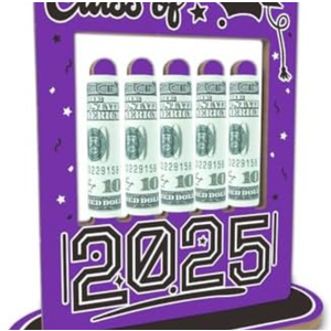 Graduation Money Holder Wooden Frame - Double Side Cash Holder for Class of 2025 Students - Creative Graduation Celebration Party Decoration Supplies - Keepsake Gift for Grads(Purple) - A06