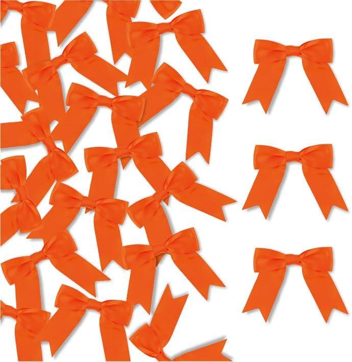 100 Pcs Orange Satin Ribbon Bows with Twist Tie 2.5 Inch Pretied Premade Colored Craft Bows for Gift Wrapping Basket Wedding Baby Shower Brithday Party (Orange)