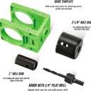 KATA 1-3/8" - 1-3/4" Door Lock Installation Kit with Large Chip-Clearance Slots, Door Lock Hole Saw for Deadbolts and Locksets for Wooden Doors with Guide Template, Carbon Steel, Green