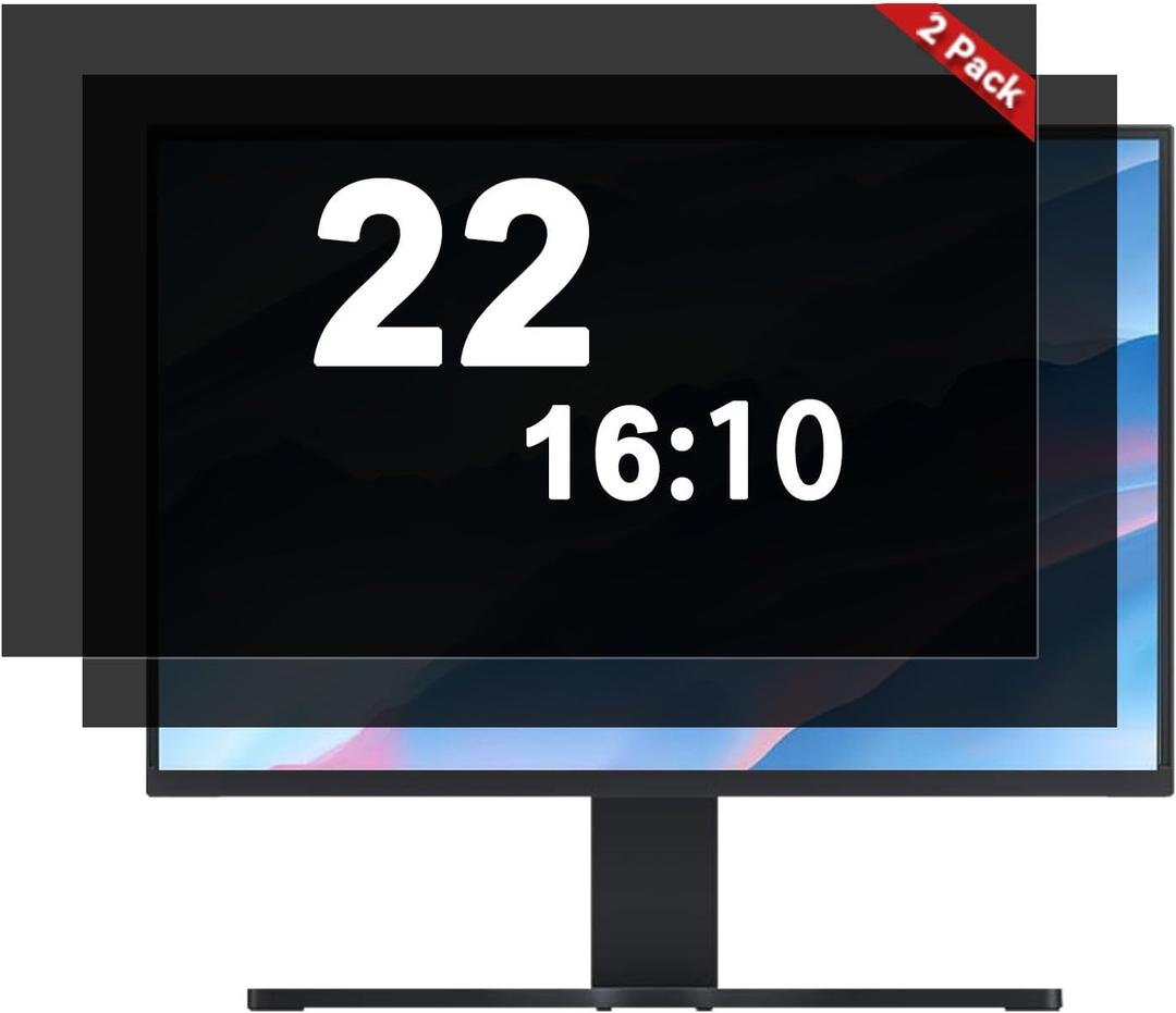 [2-Pack] 22 Inch Computer Privacy Screen Filter (16:10 Aspect Ratio) - Removable, Anti Glare & Blue Light Blocking, Compatible with HP Dell ASUS Acer Samsung Monitors
