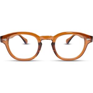 Brown Round Premium Clear Frame Reading Glasses  Solid & Sturdy Frame Blue Light Retro Readers for Men & Women with Spring Hinges & Scratch-Resistant Lenses, Strength 2.25