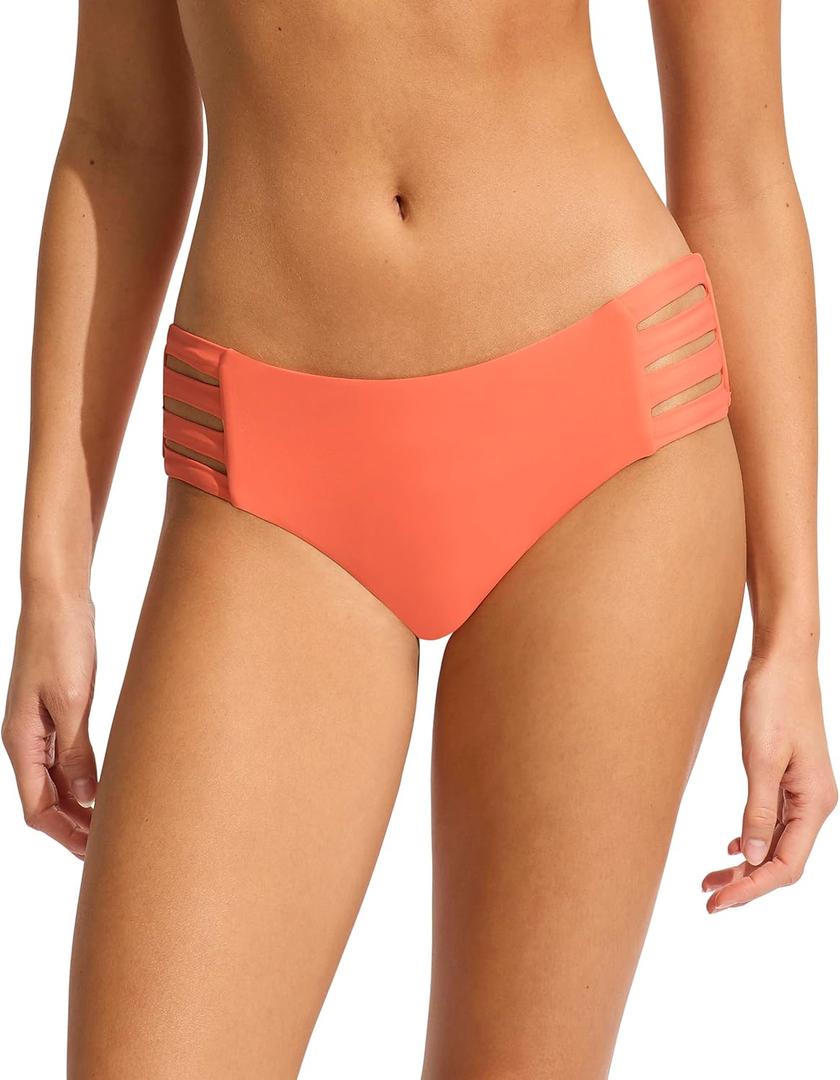 Seafolly Women's Multi Strap Hipster Full Coverage Bikini Bottom Swimsuit (10, Eco Collective Melon)