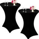 2 Pack Cocktail Spandex Tablecloth 32"x43" Cocktail Table Cover Fitted for High Top Round Table for Bar Wedding Birthday Party Banquet (Black)