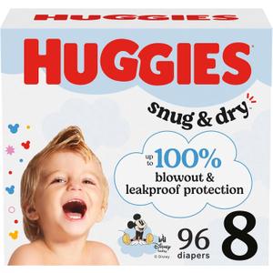 Huggies Size 8 Diapers, Snug & Dry Baby Diapers, Size 8 (46+ lbs), 96 Count (2 Packs of 48)