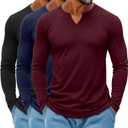 Ficerd 3 Pack Men's Big and Tall V Neck Shirts Cotton Long Sleeve Tops Plus Size Lightweight T-Shirts Casual Basic Tees (XXXL)