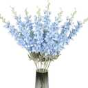 ICBOX 8PCS Blue Delphinium Artificial Flowers Larkspur Fake Flowers 33.5in Long Stem Faux Silk Flowers Bulk for Tall Vase for Home Wedding Floral Arrangement Centerpiece Table Decorations (Baby Blue)