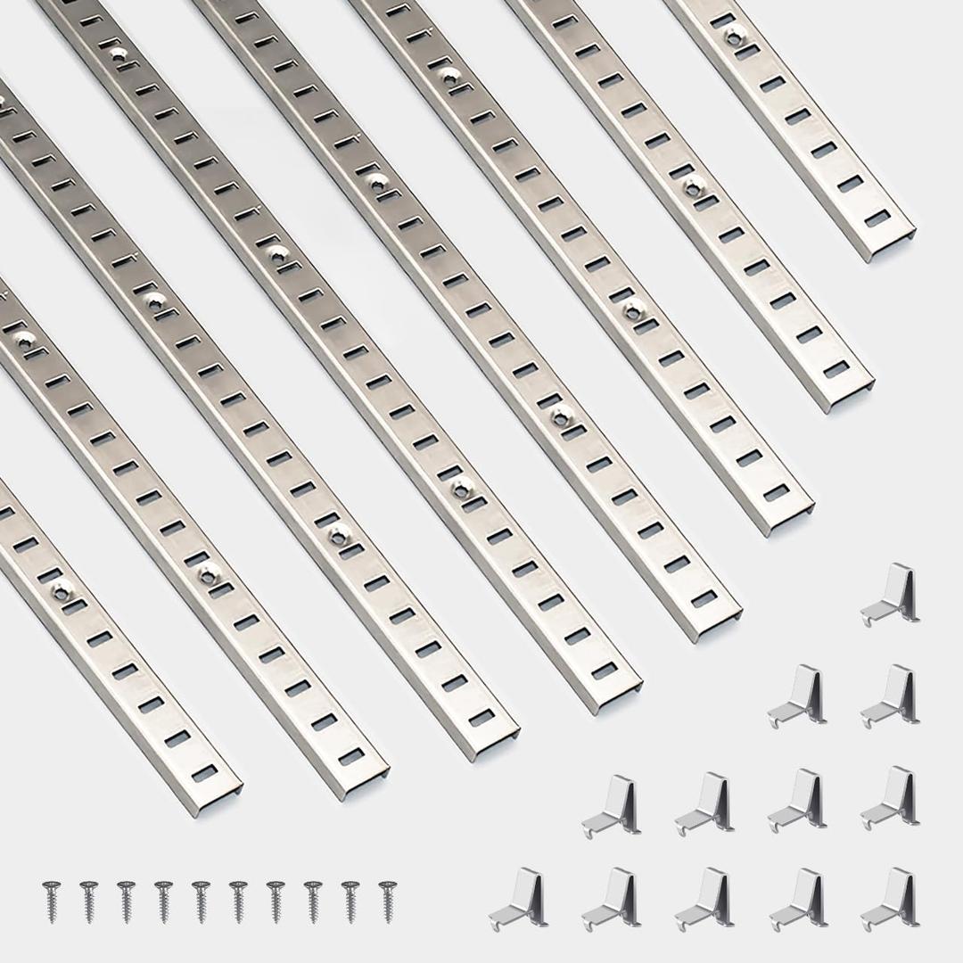 Adjustable Shelf Bracket 40 Inch 8 Pack Silver Shelf Pilaster Strips Shelf Rail Shelf Track Adjustable Wall Shelves and Supports for Cabinet Closet Organization