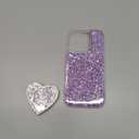 Bling Case for iPhone 15 Pro Max Cover, Women Girl Cute Glitter Shockproof Protective Phone Case with Sparkle Love Ring Stand Holder Kickstand (Purple)