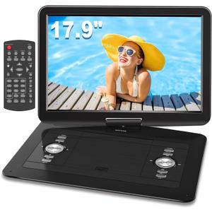 WONNIE 17.9" Portable DVD Player with 15.4" Large HD Swivel Screen, 6 Hours Rechargeable Battery, DVD Player Portable Support MP4, MKV Video & USB/SD Card/Sync TV, High Volume Speaker, All Regions