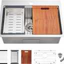 MENATT 23 Inch Kitchen Sink Drop In, 18 Gauge Stainless Steel Topmount Single Faucet Hole Single Bowl Ledge Workstation Kitchen Sink (Brushed)