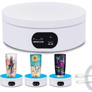 YVV Turner Cup Rotating Display Stand for Epoxy Glitter Tumbler, 360 Degree Automatic Mute Rotating Turntable for Photography Products Tumbler Making Supplies Spinner 4.72 x 1.77in Motorized Rotation