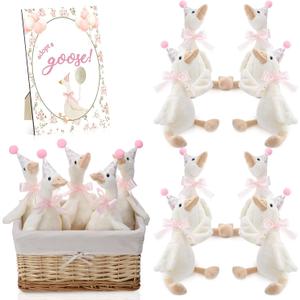 Blueweenly One Silly Goose Birthday Decoration 8 Sets 15.7 Inch Silly Goose Hat with Wood Table Decor for Christmas Birthday Party Gift Decoration (White and Pink)