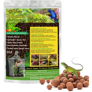 Riare 10LBS Expanded Clay Balls Terrarium Substrate for Reptiles - 100% Organic Lightweight Clay Pebbles Substrate Frogs False Bottom Substrate, Bioactive Terrarium Substrate for Drainage and Moisture