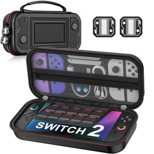 LIFUFUTEE Switch 2 Case for Nintendo Switch 2 (2025)  Switch Carrying Case Shockproof Hard Shell Protective for Switch 2 Accessories, Portable Travel Case Holds 10 Game Cartridges (Black-Small)
