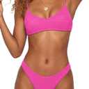MIKETAI Women's Bikini Sets Sexy Cheeky Swimsuit Textured High Cut Spaghetti Straps Two Piece Bathing Suit S