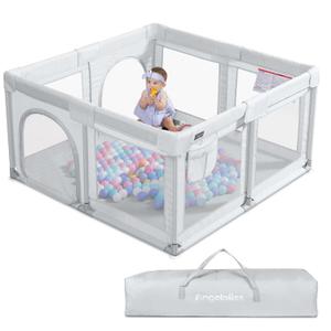 ANGELBLISS Baby Playpen, Large Baby Playard, Indoor & Outdoor Kids Activity Center with Anti-Slip Base, Sturdy Safety Play Yard with Breathable Mesh, Kid's Fence for Infants Toddlers (Grey, 50x50)
