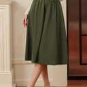 Belle Poque Women's Midi Skirt with Pockets Vintage A Line High Waisted Flowy Pleated Swing Skirts for Office (Green, XXL)