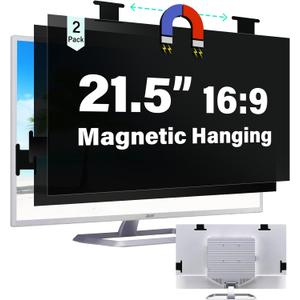 [2 Pack] Magnetic Hanging 21.5 Inch Computer Privacy Screen for 16:9 Aspect Ratio Widescreen Monitor, Eye Protection Anti Glare Blue Light Computer Monitor Privacy Filter, Removable 21.5 in Protector Film