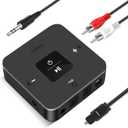 Golvery Bluetooth 5.0 Transmitter Receiver for TV Airplane, 2 in 1 Bluetooth Adapter for PC/DVD/MP3/Home Stereo/Speaker/Gym, Optical/RCA/AUX Connection, 25 Hours Playtime, Dual Link, Volume Control (Brown)