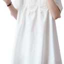 Womens Summer Lace Short Sleeve Round Neck Mini Babydoll Dress Loose Sheer Mesh Ruffle Short A-Line Dresses, L, White