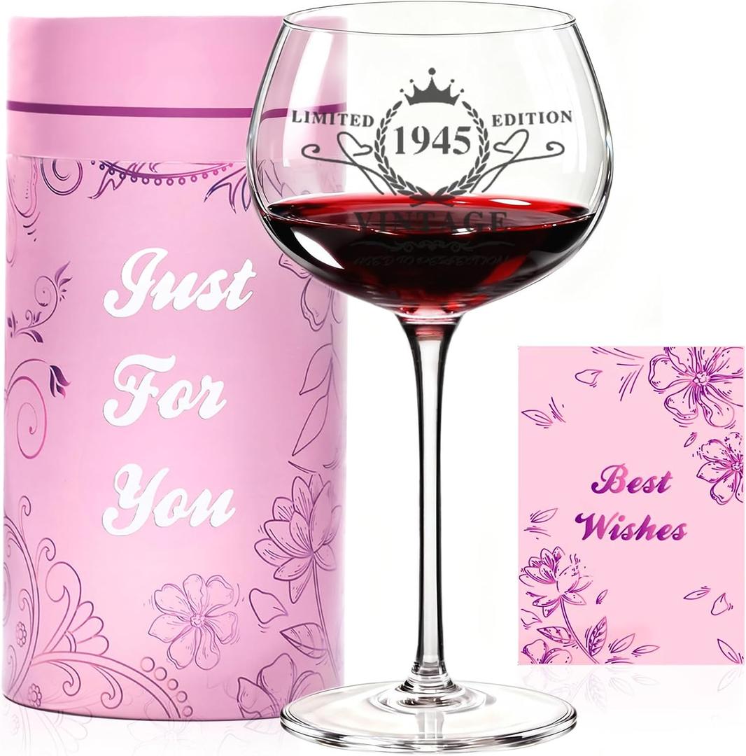 2 x 81TH Birthday Gifts for Women, Vintage 1945 Engraved Wine Glasses, Happy 81th Birthday Decorations, Unique 81 Year Old Birthday Gift Ideas for Women, Sister, Friends, Daughter, Mom