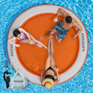 8ft Water Hammock 8 inches Thick Round Float Ring with Mesh Lake Floats for Adults Heavy Duty Circle Floating Mat for Pool Inflatable Water Raft for Summer Parties (Orange/Orange)