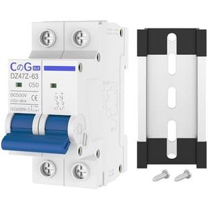 DC Miniature Circuit Breaker, CGELE 2 Pole 50 Amp 500V DC Disconnect Switch for Solar PV Systems Thermal Magnetic Trip Din Rail Mount
