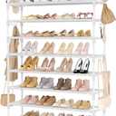 LANTEFUL Tall Shoe Rack 10 Tier Shoe Organizer Large Shoe Shelf with 18 Hooks Storage for 50 Pair Sneaker and Boot, Stackable Vertical Shoe Rack Organizer for Closet, Entryway, Bedroom, White (10 Tier-68" High-34" Wide)